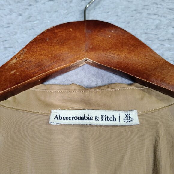 Abercrombie & Fitch Maxi Dress Women's XL Tan Elastic Waist Short Sleeve Utility - Picture 3 of 12